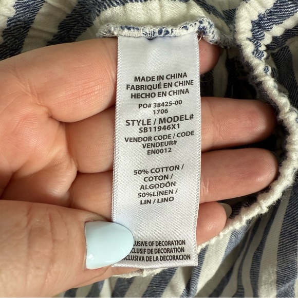 Splendid blue & white striped cotton linen wide leg cropped pants - Large - Picture 7 of 7